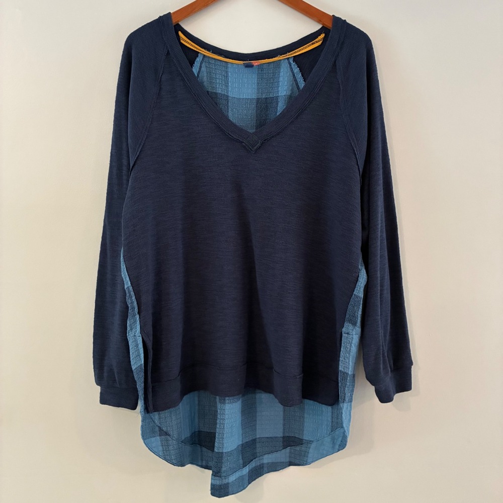 Pilcro Top Wom M Waffle Knit V-Neck High-Low Hem Boho Gorpcore Fall Coastal